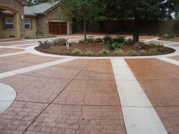 brown stamped concrete driveway